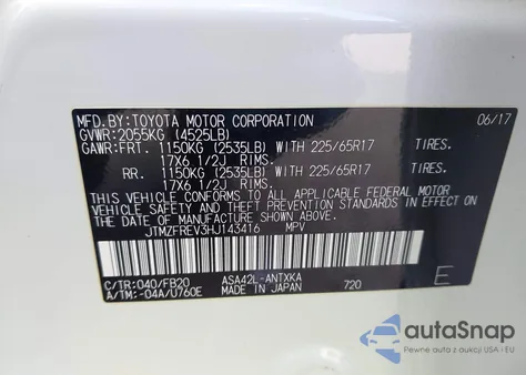 2017 Toyota Rav4 Le из США, поврежденный, VIN JTMZFREV3HJ143416